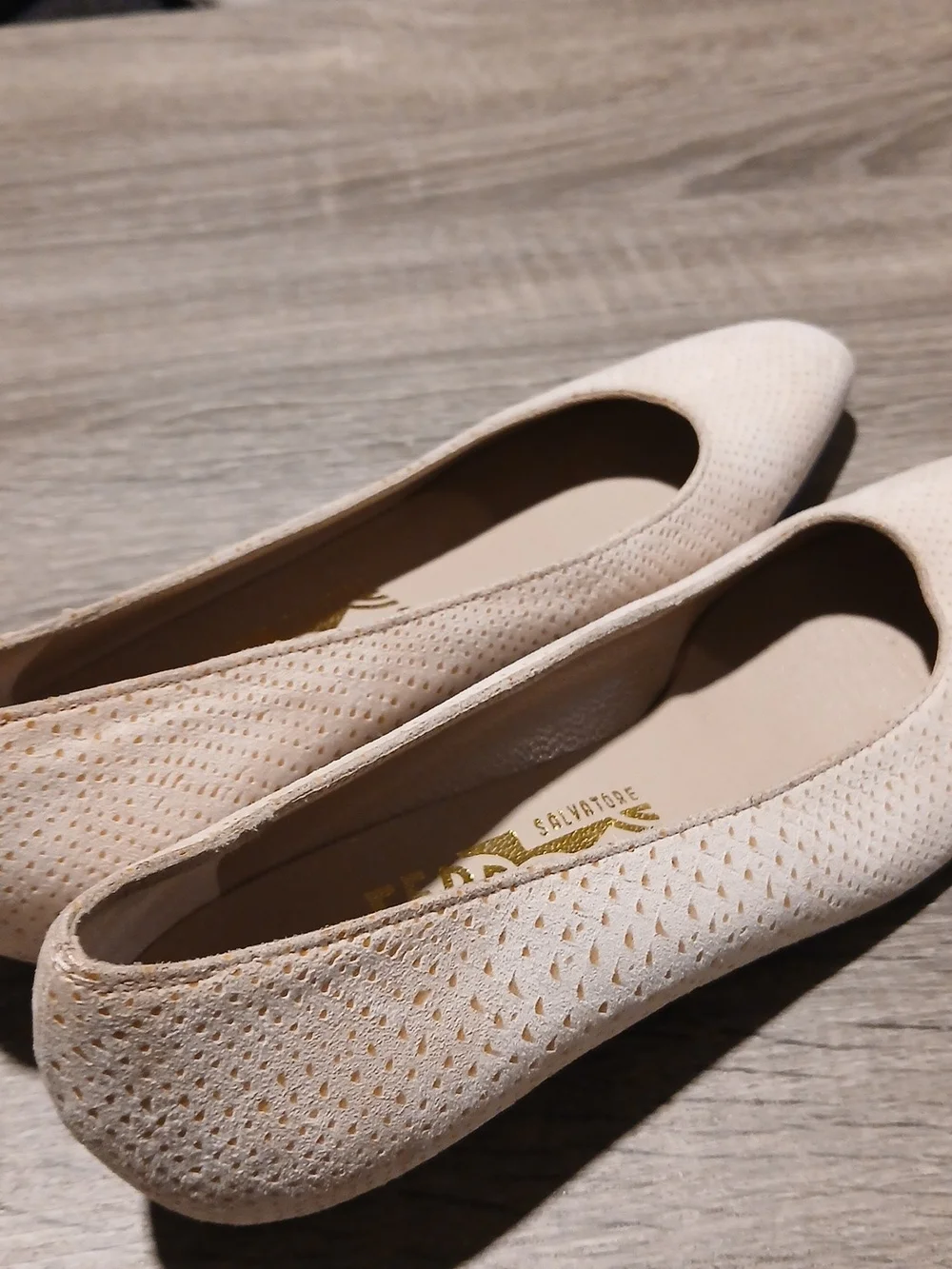 Salvatore Ferragamo Vintage White Perforated Suede Ballet Flats Sz 6.5